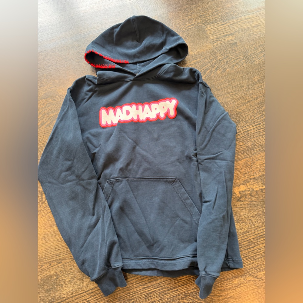 Madhappy Navy Hoodie with Red and White Bubble Logo